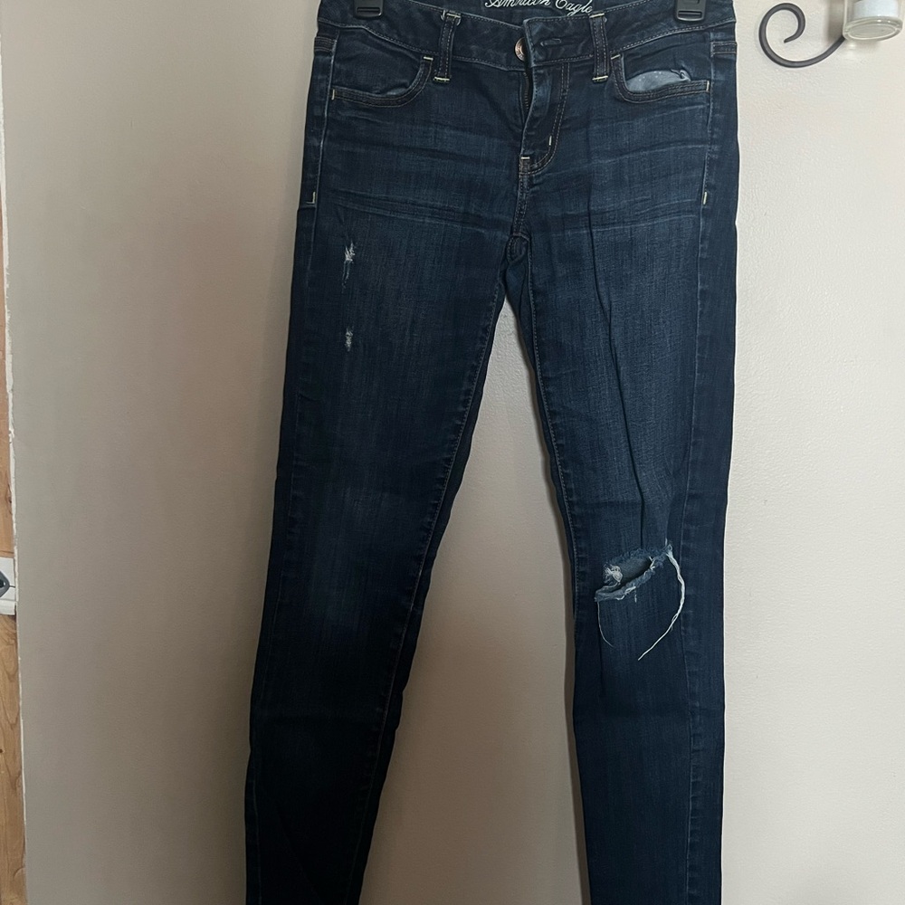 American Eagle Outfitters Blue Jeggings with Distressed Details